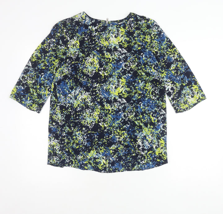 Warehouse Women’s Multicoloured Abstract Blouse UK 12 3/4 Sleeve