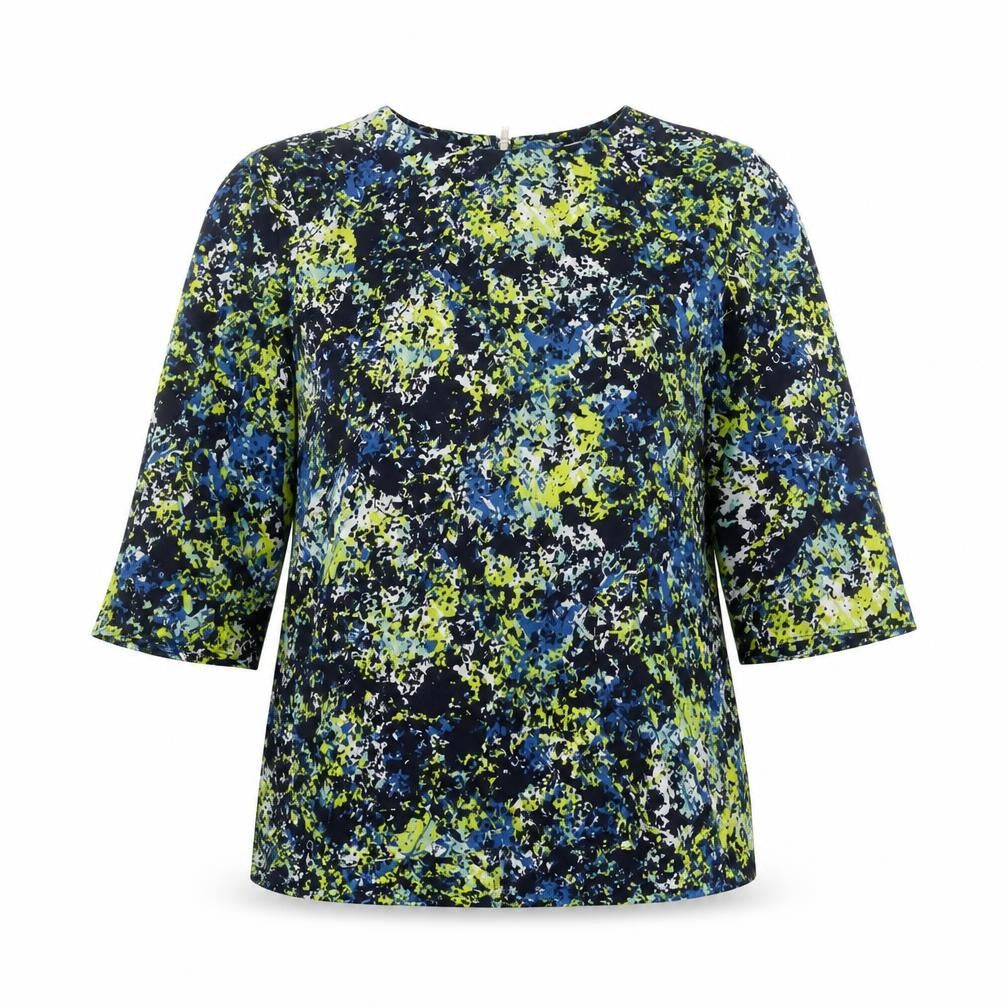 Front view of Warehouse Women’s Multicoloured Abstract Blouse UK 12 3/4 Sleeve