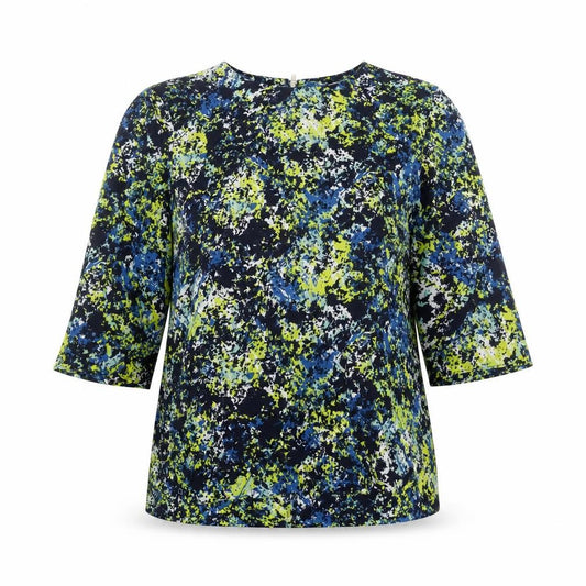 Front view of Warehouse Women’s Multicoloured Abstract Blouse UK 12 3/4 Sleeve