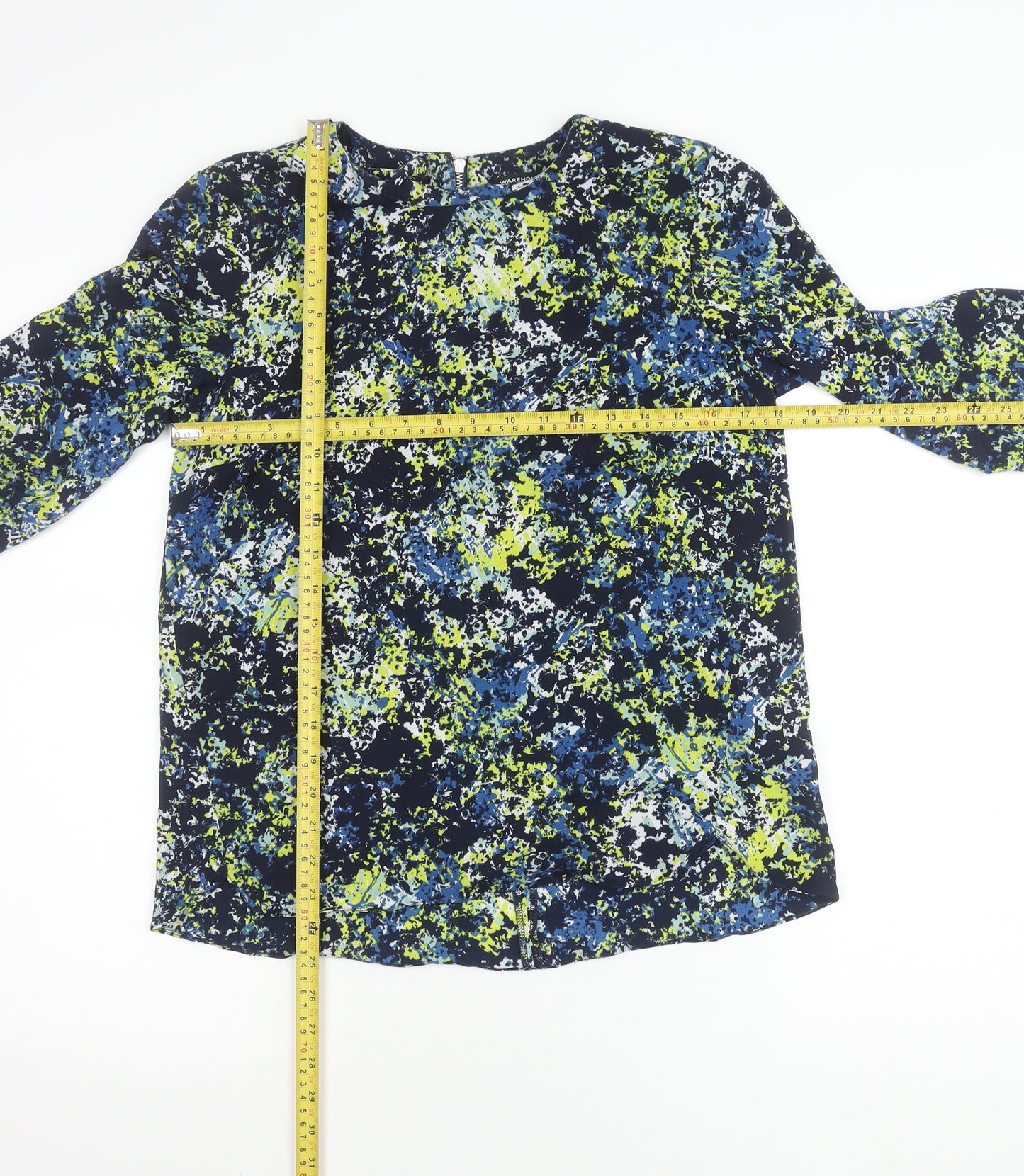 Warehouse Women’s Multicoloured Abstract Blouse UK 12 3/4 Sleeve