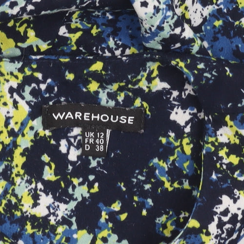 Warehouse Women’s Multicoloured Abstract Blouse UK 12 3/4 Sleeve