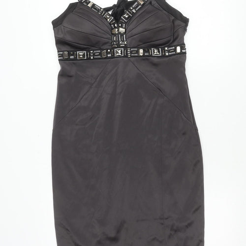 Début Women's Black Beaded Halter Sheath Knee Dress Size 12