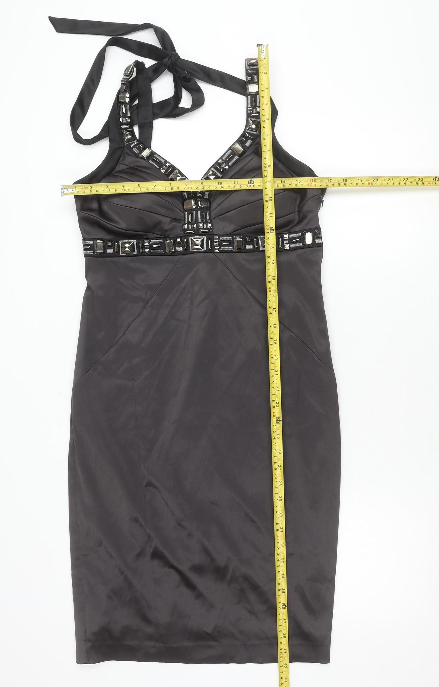 Début Women's Black Beaded Halter Sheath Knee Dress Size 12