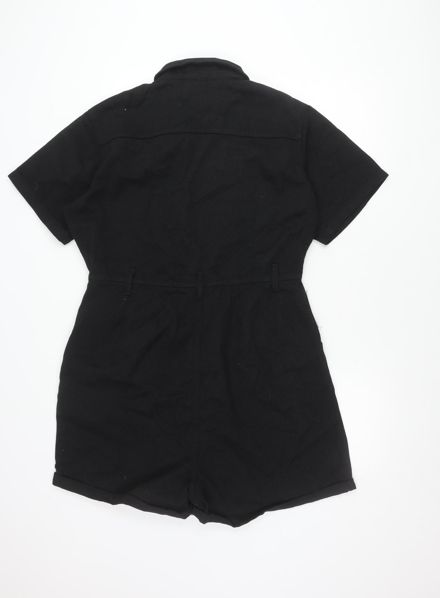 BLUE Womens Black Cotton Zip Collared Short Sleeve Playsuit Size 16