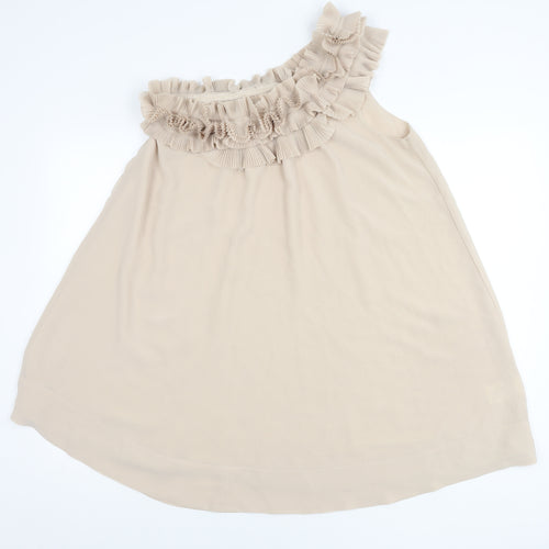 H&M Women’s Beige Chiffon One Shoulder Ruffle Blouse Size 10 Summer