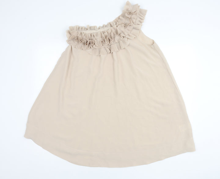 H&M Women’s Beige Chiffon One Shoulder Ruffle Blouse Size 10 Summer