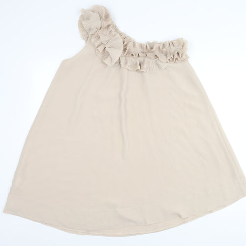 H&M Women’s Beige Chiffon One Shoulder Ruffle Blouse Size 10 Summer