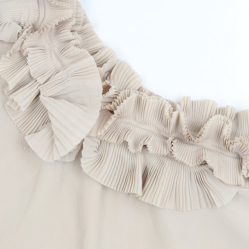 H&M Women’s Beige Chiffon One Shoulder Ruffle Blouse Size 10 Summer