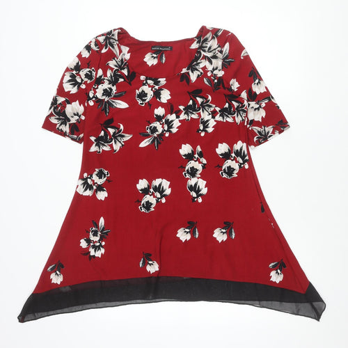 David Emanuel Women's Red Floral Tunic Blouse Size 12