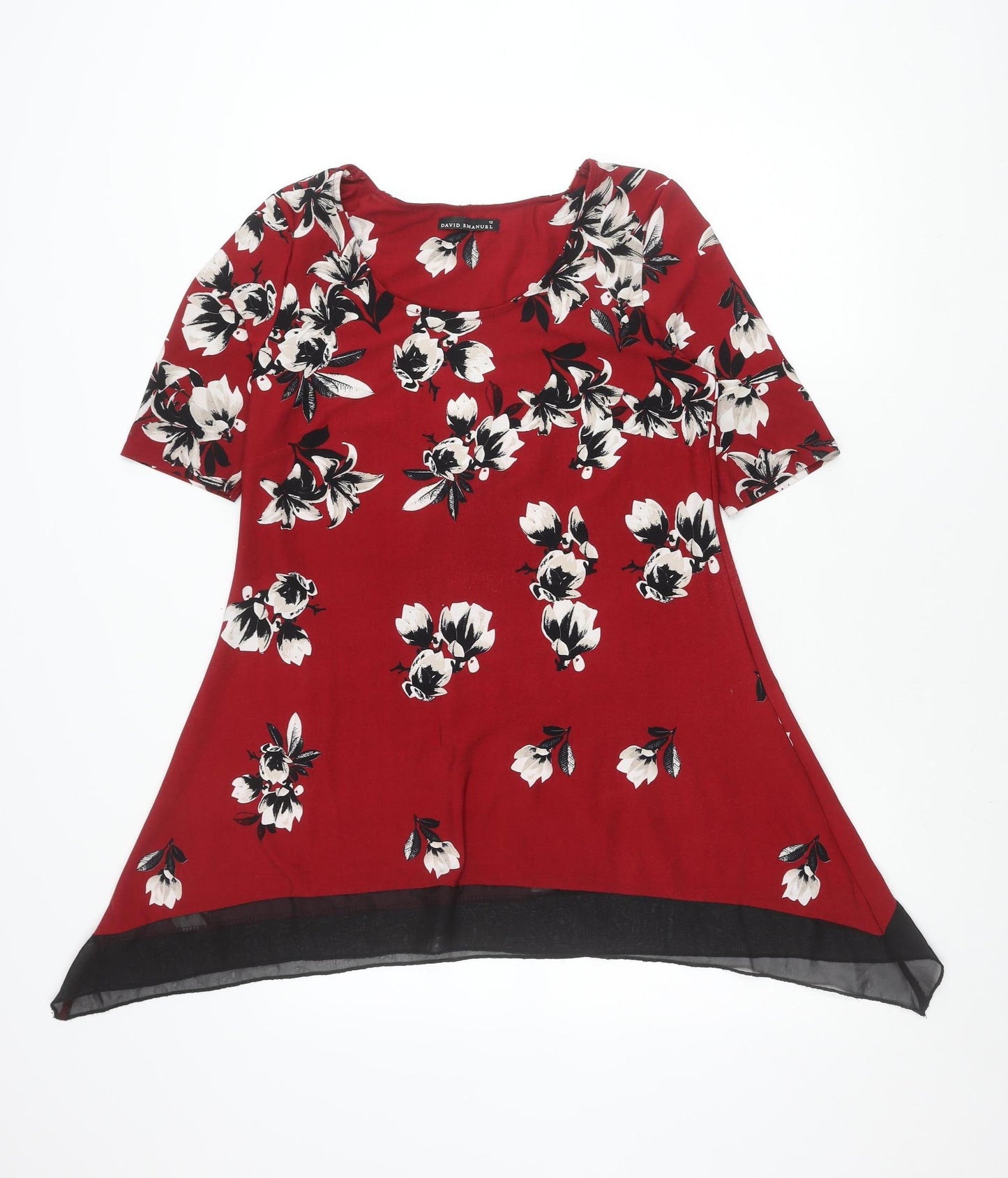 David Emanuel Women's Red Floral Tunic Blouse Size 12