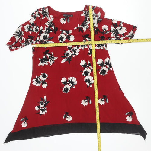 David Emanuel Women's Red Floral Tunic Blouse Size 12