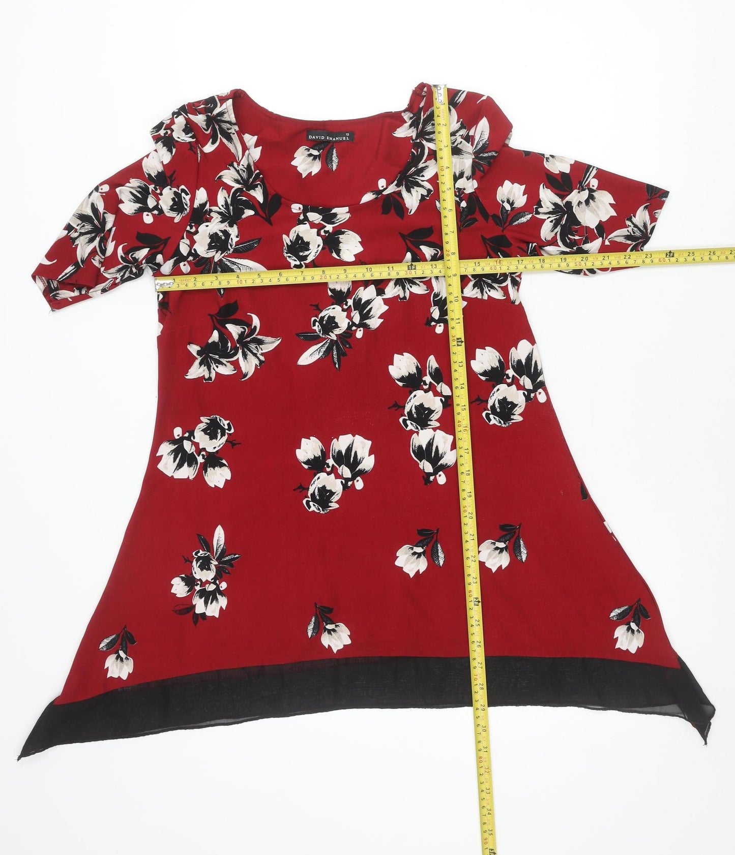 David Emanuel Women's Red Floral Tunic Blouse Size 12