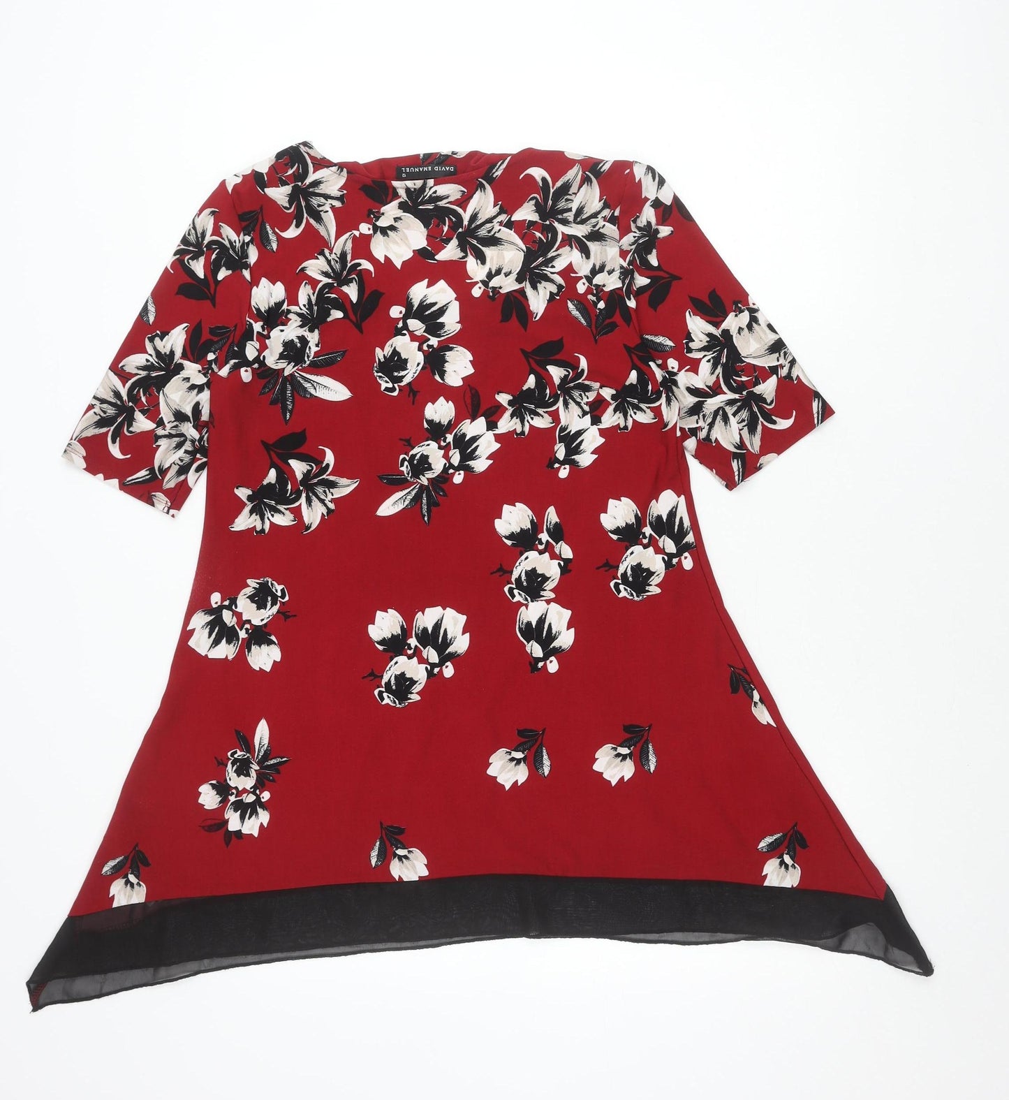 David Emanuel Women's Red Floral Tunic Blouse Size 12