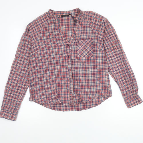 Topshop Women's Red Check Cotton Long Sleeve Button-Up Shirt UK 12