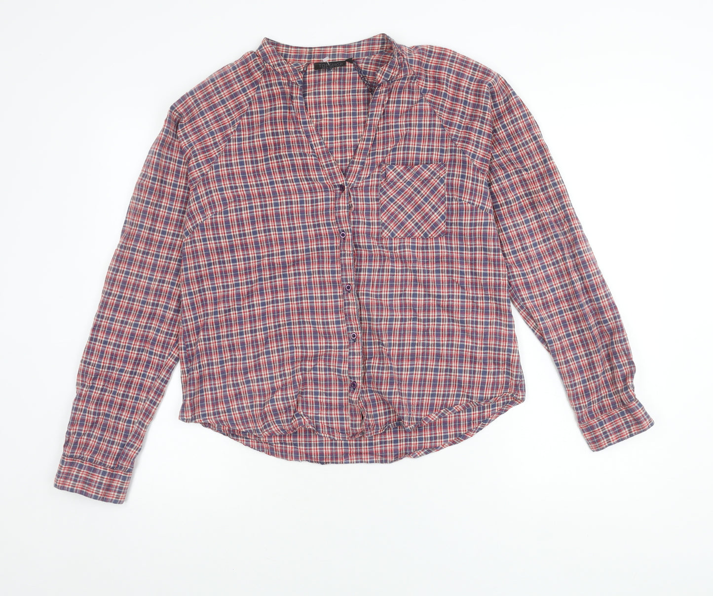 Topshop Women's Red Check Cotton Long Sleeve Button-Up Shirt UK 12