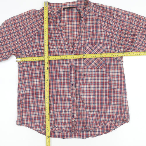 Topshop Women's Red Check Cotton Long Sleeve Button-Up Shirt UK 12