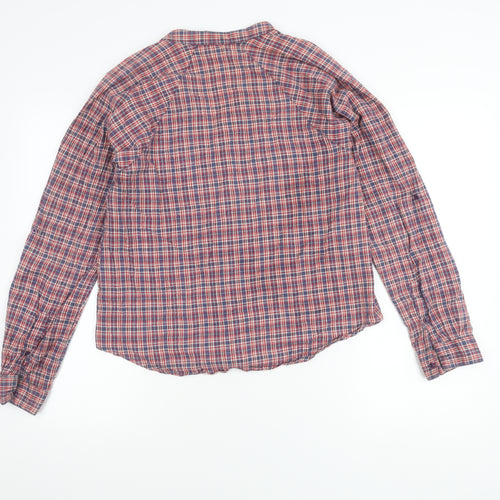 Topshop Women's Red Check Cotton Long Sleeve Button-Up Shirt UK 12