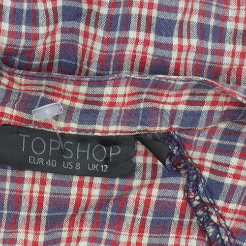 Topshop Women's Red Check Cotton Long Sleeve Button-Up Shirt UK 12