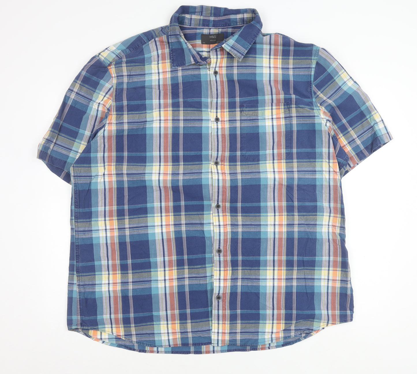 Marks and Spencer Men's Multicoloured Check 3XL Short Sleeve Shirt