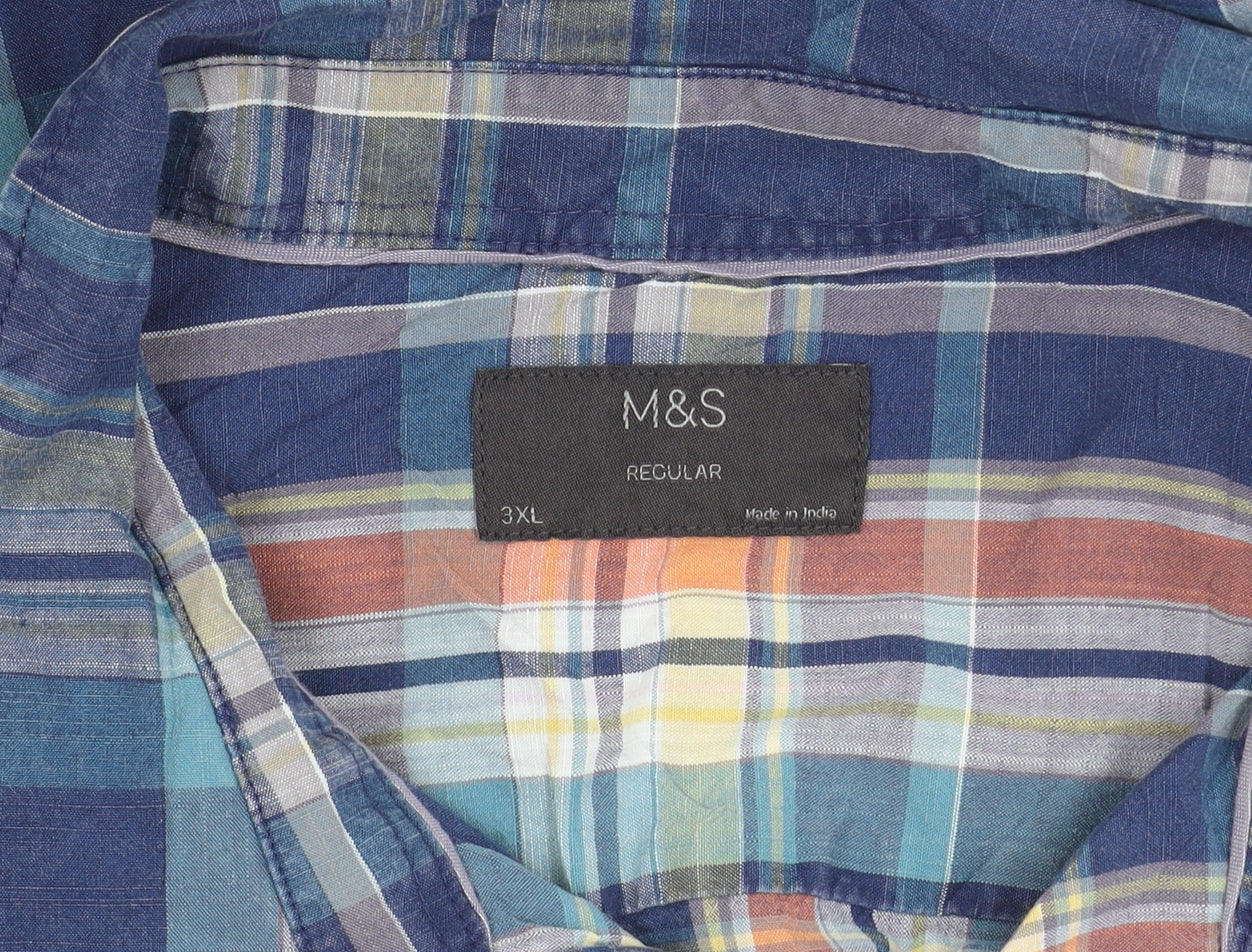 Marks and Spencer Men's Multicoloured Check 3XL Short Sleeve Shirt