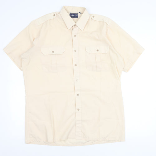 Macy's Men's Beige Short Sleeve Woven Button-Up Shirt M 40in Chest