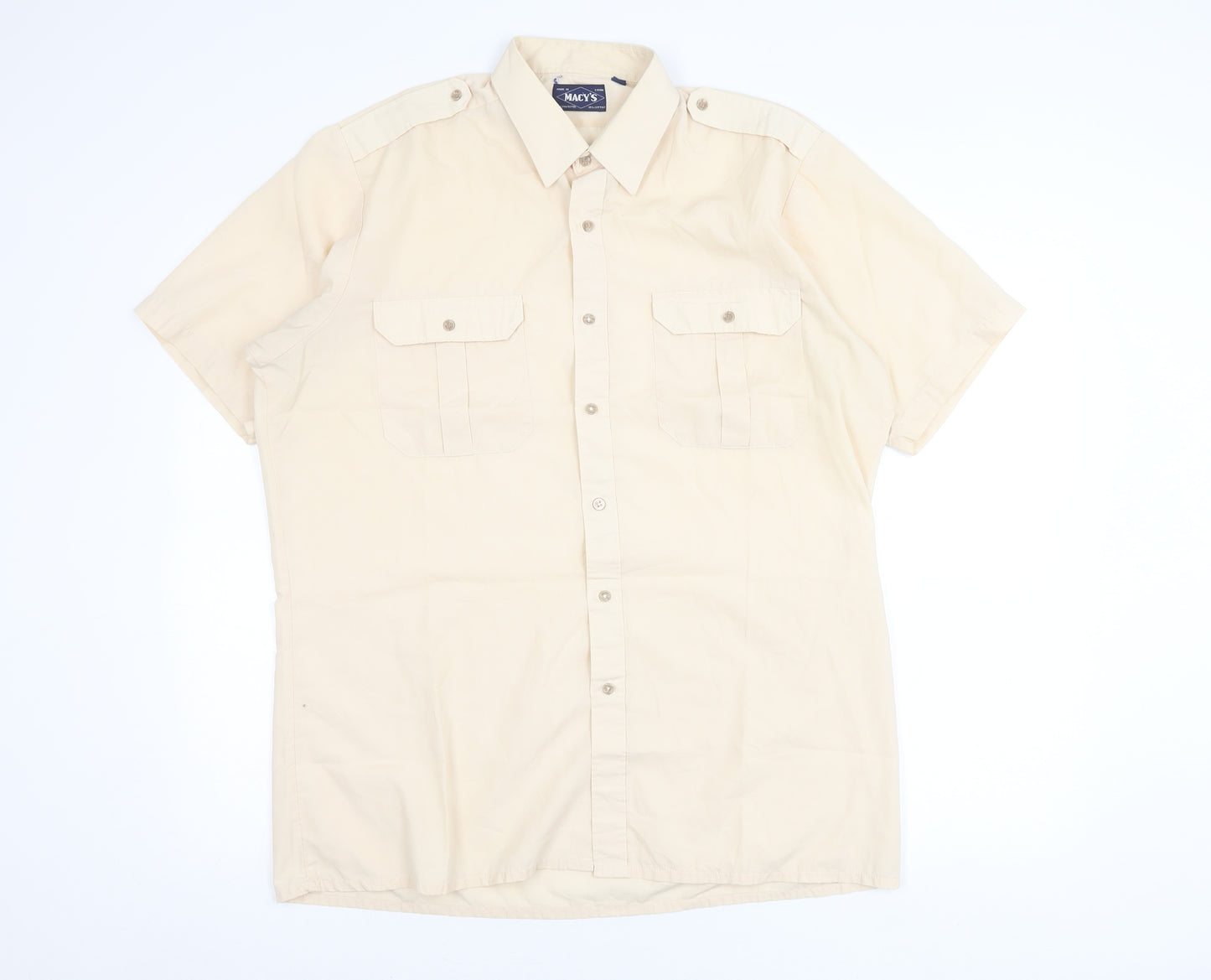 Macy's Men's Beige Short Sleeve Woven Button-Up Shirt M 40in Chest