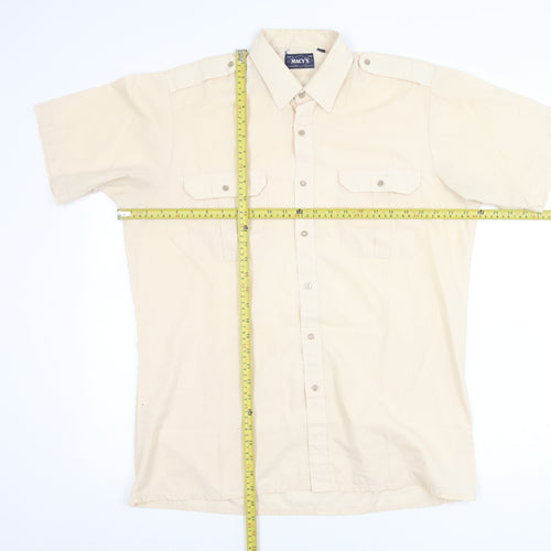 Macy's Men's Beige Short Sleeve Woven Button-Up Shirt M 40in Chest