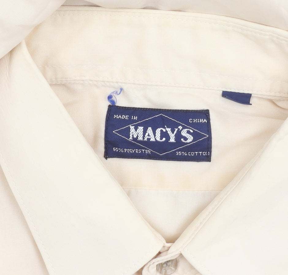 Macy's Men's Beige Short Sleeve Woven Button-Up Shirt M 40in Chest