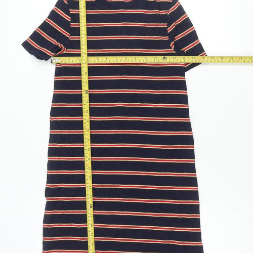 PULL&BEAR Women's Blue Striped Cotton Knee Length T-Shirt Dress Size 12
