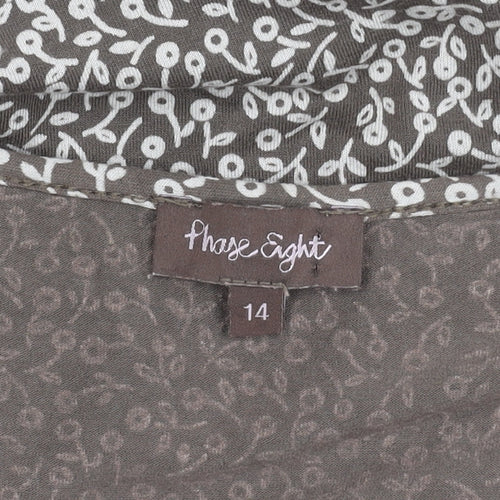 Phase Eight Womens Brown Floral Blouse Size 14 Scoop Neck 3/4 Sleeve
