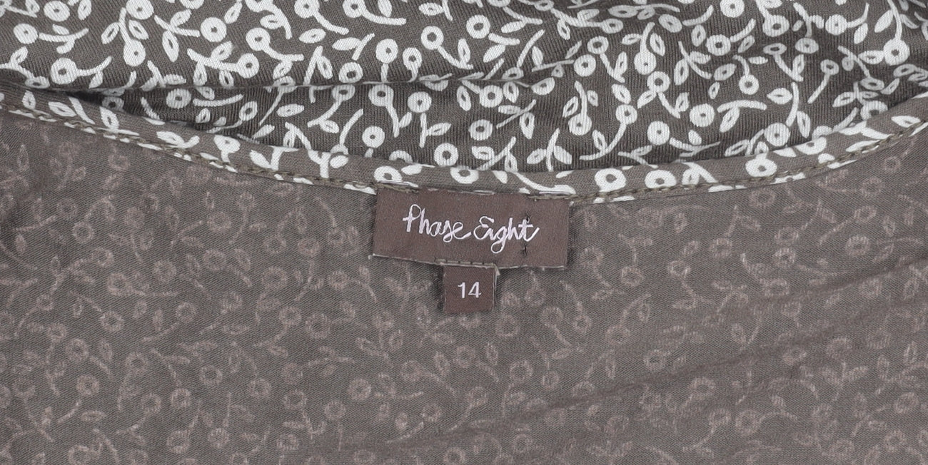 Phase Eight Womens Brown Floral Blouse Size 14 Scoop Neck 3/4 Sleeve
