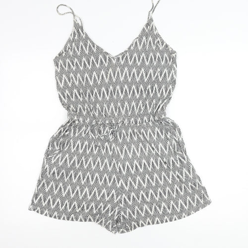 H&M Women’s Black Geometric V-Neck Sleeveless Playsuit Size 8