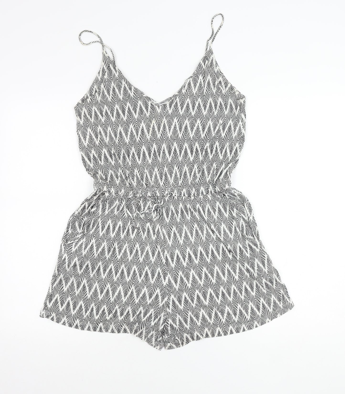 H&M Women’s Black Geometric V-Neck Sleeveless Playsuit Size 8