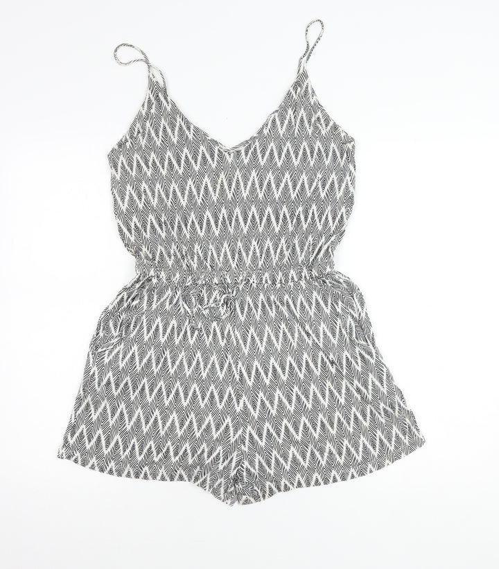 H&M Women’s Black Geometric V-Neck Sleeveless Playsuit Size 8