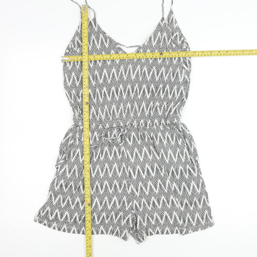 H&M Women’s Black Geometric V-Neck Sleeveless Playsuit Size 8