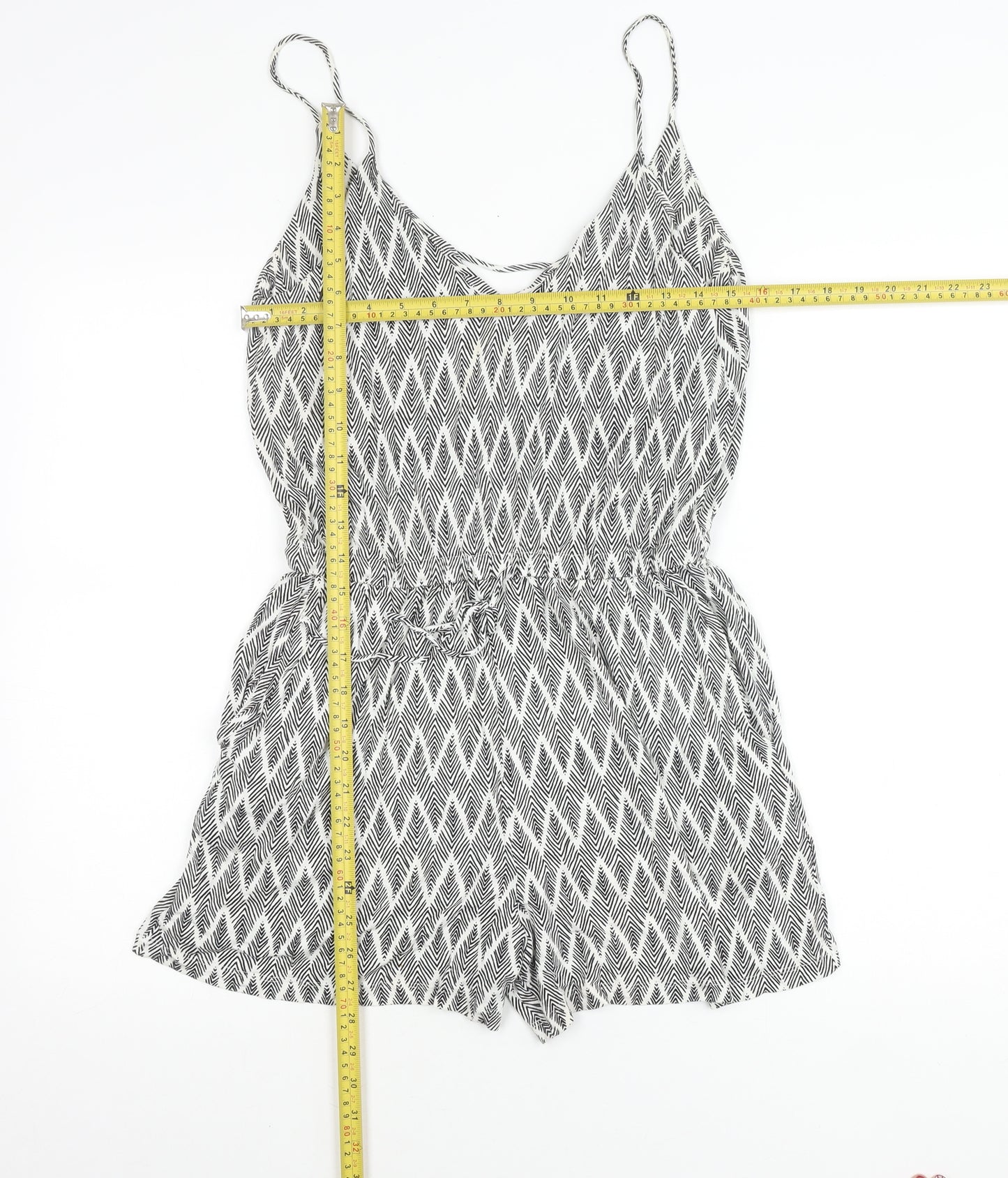 H&M Women’s Black Geometric V-Neck Sleeveless Playsuit Size 8