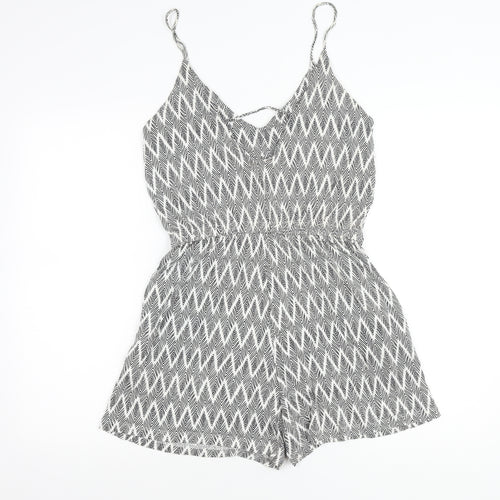 H&M Women’s Black Geometric V-Neck Sleeveless Playsuit Size 8