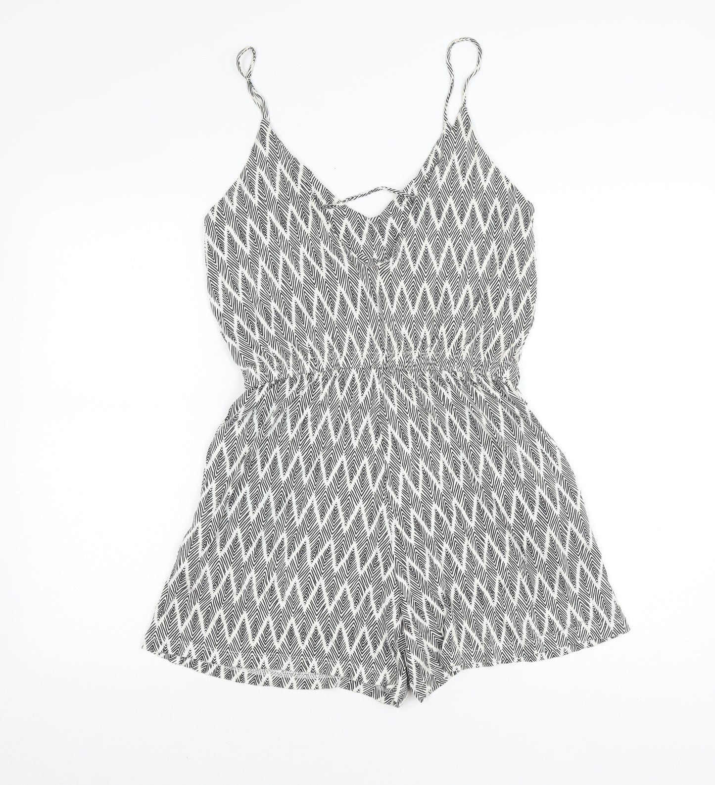 H&M Women’s Black Geometric V-Neck Sleeveless Playsuit Size 8