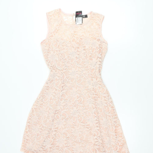 I-X London Women's Pink Size 12 Sleeveless Fit & Flare Lace Dress