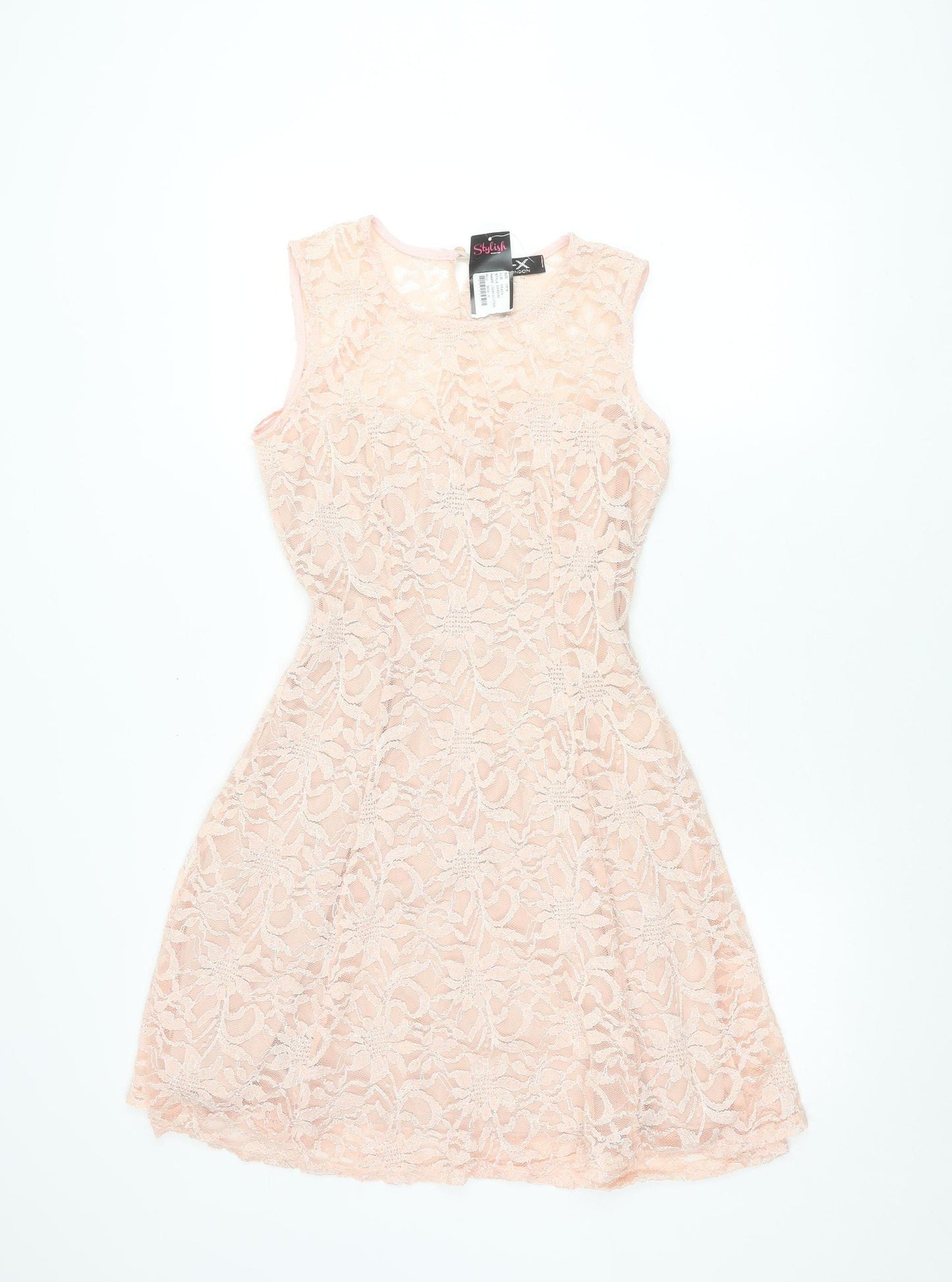 I-X London Women's Pink Size 12 Sleeveless Fit & Flare Lace Dress