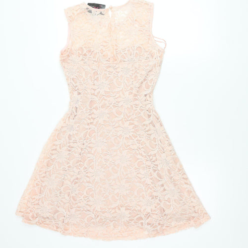 I-X London Women's Pink Size 12 Sleeveless Fit & Flare Lace Dress