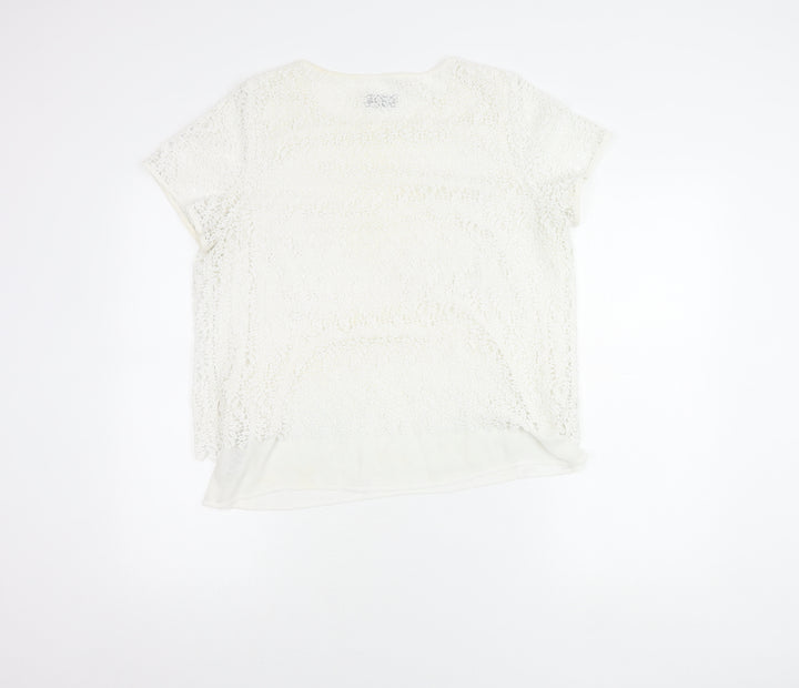 Marks and Spencer Women Ivory Lace Short Sleeve Blouse UK 14