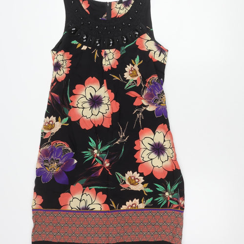 Dorothy Perkins Women's Multicoloured Floral Beaded Shift Dress Size 10
