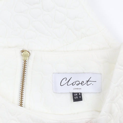 Closet London Women’s White Size 8 Fit & Flare Knee Length Dress