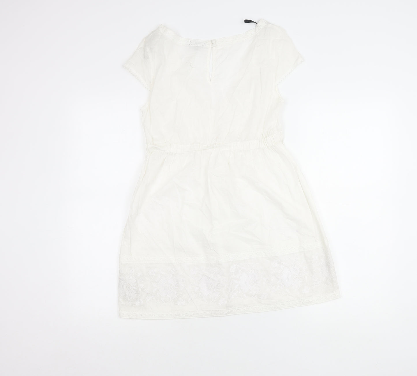 Warehouse Women’s White Cotton Lace Tunic UK 10 V-Neck Cap Sleeve