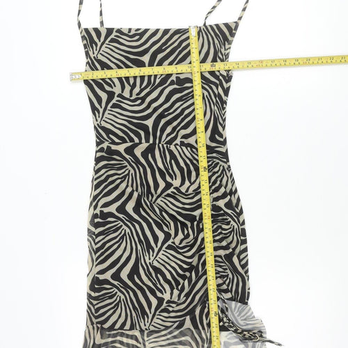 PrettyLittleThing Women’s Black Zebra Print Slip Dress Size 8