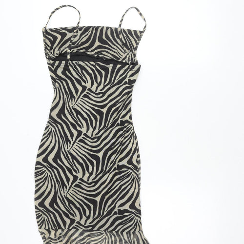 PrettyLittleThing Women’s Black Zebra Print Slip Dress Size 8