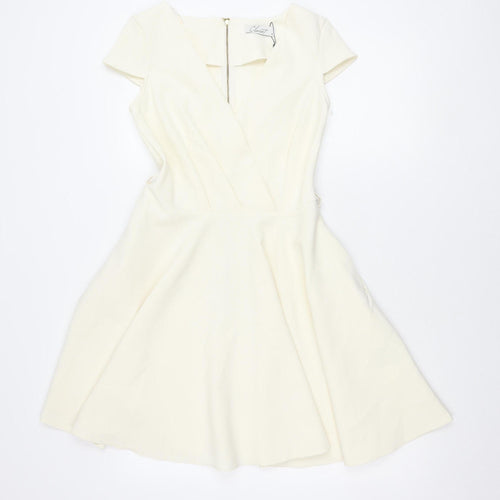 Closet Women’s Ivory Fit & Flare Dress Size 8 Knee Length Cap Sleeve