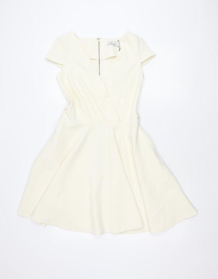 Closet Women’s Ivory Fit & Flare Dress Size 8 Knee Length Cap Sleeve