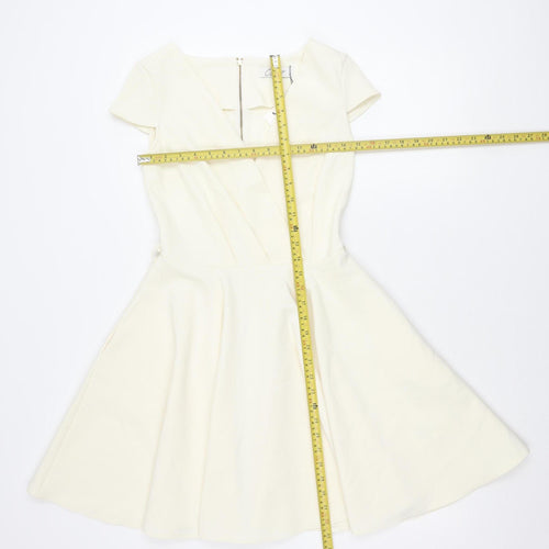 Closet Women’s Ivory Fit & Flare Dress Size 8 Knee Length Cap Sleeve